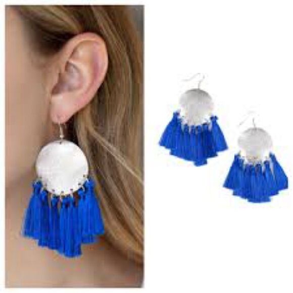 Boho  Blue Tassel Casual Earrings - Picture 1 of 1